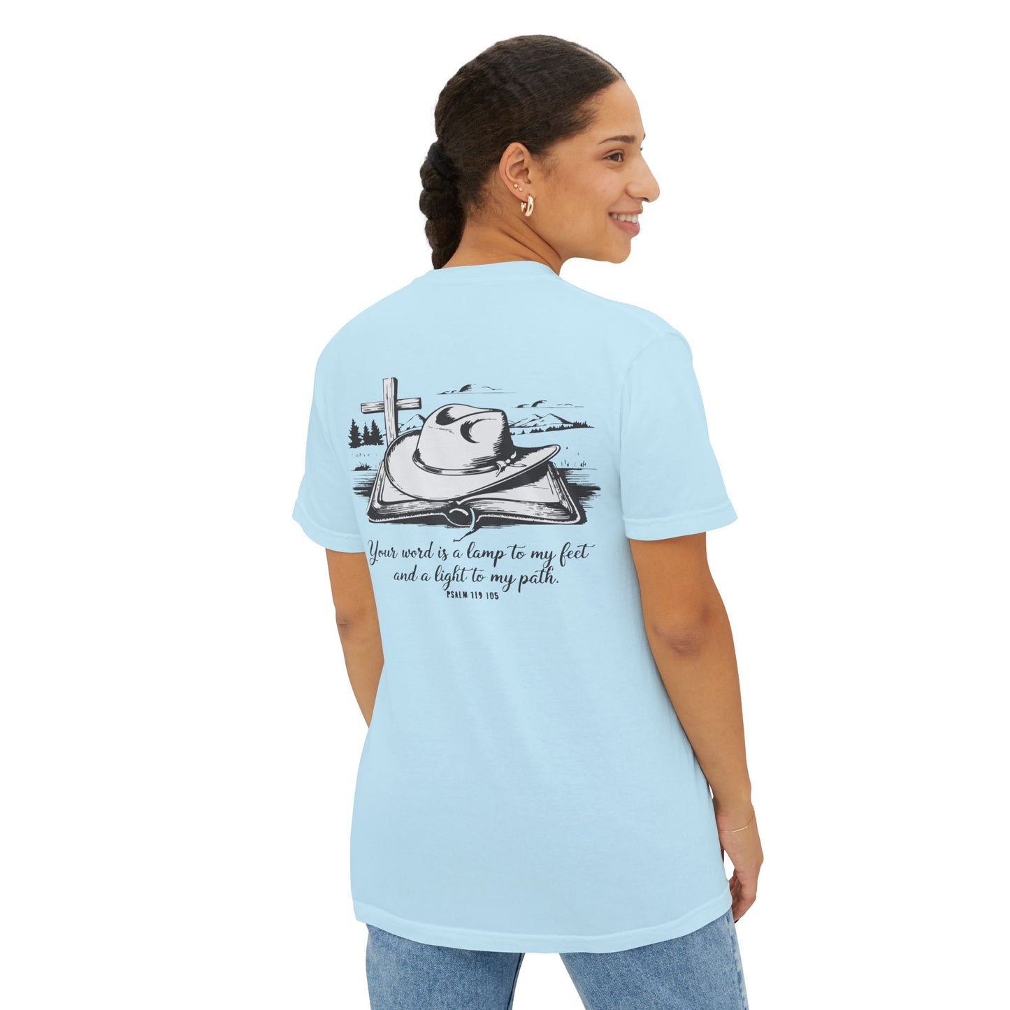 Faith-Inspired Pocket T-Shirt with Uplifting Bible Verse