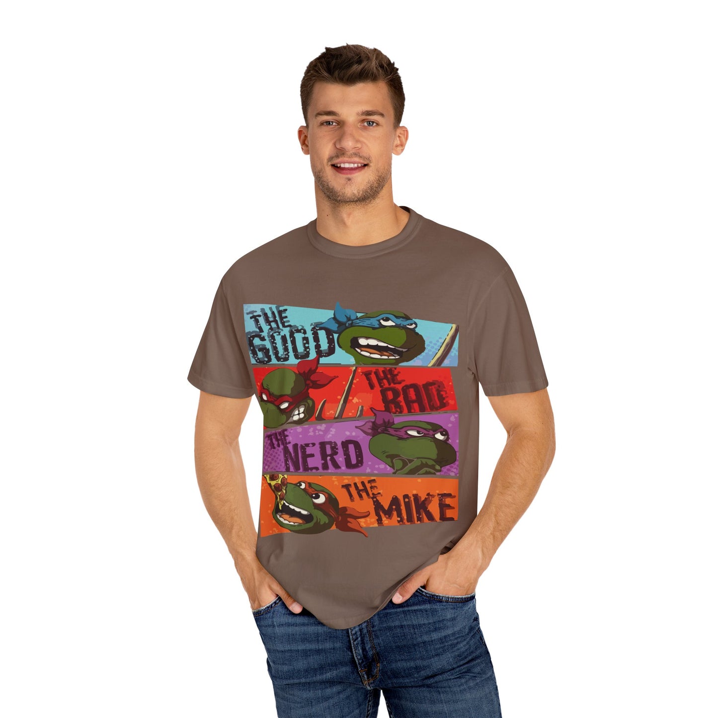 Unisex Garment-Dyed T-Shirt - Ninja Turtle Humor Tee - The Good, The Bad, The Nerd, The Mike