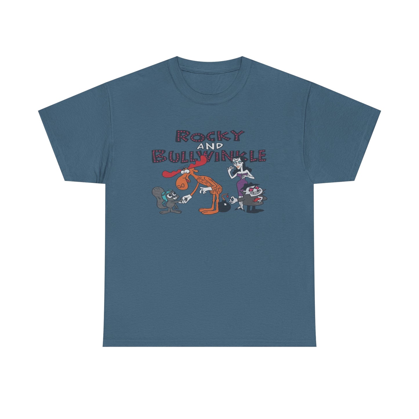Rocky and Bullwinkle Unisex Heavy Cotton Tee, Retro Tee, Cartoon T-Shirt, Gift for Fans, Casual Wear, Unique Graphic Shirt