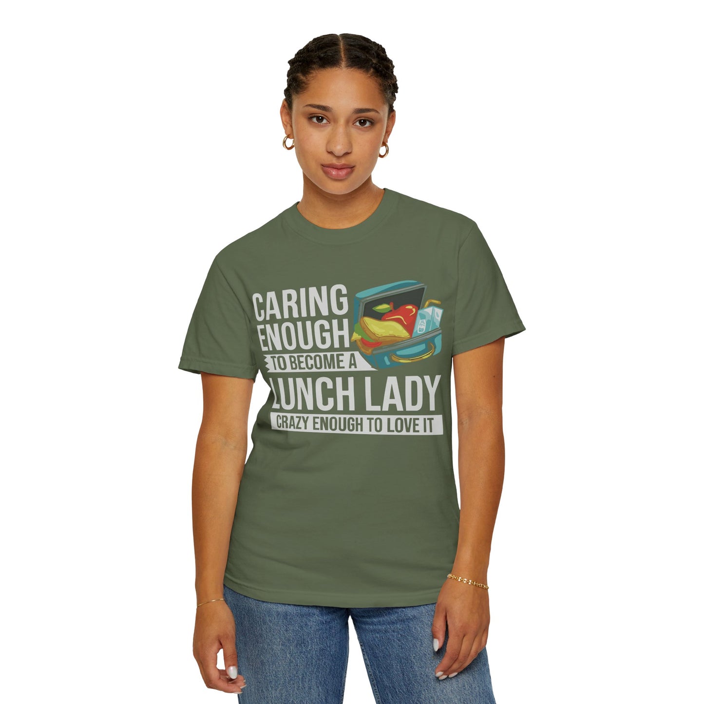 Lunch Lady Humor Unisex T-Shirt, Caring Enough to Become a Lunch Lady, Teacher Gift, Appreciation Gift, Funny T-Shirt, School Staff Tee