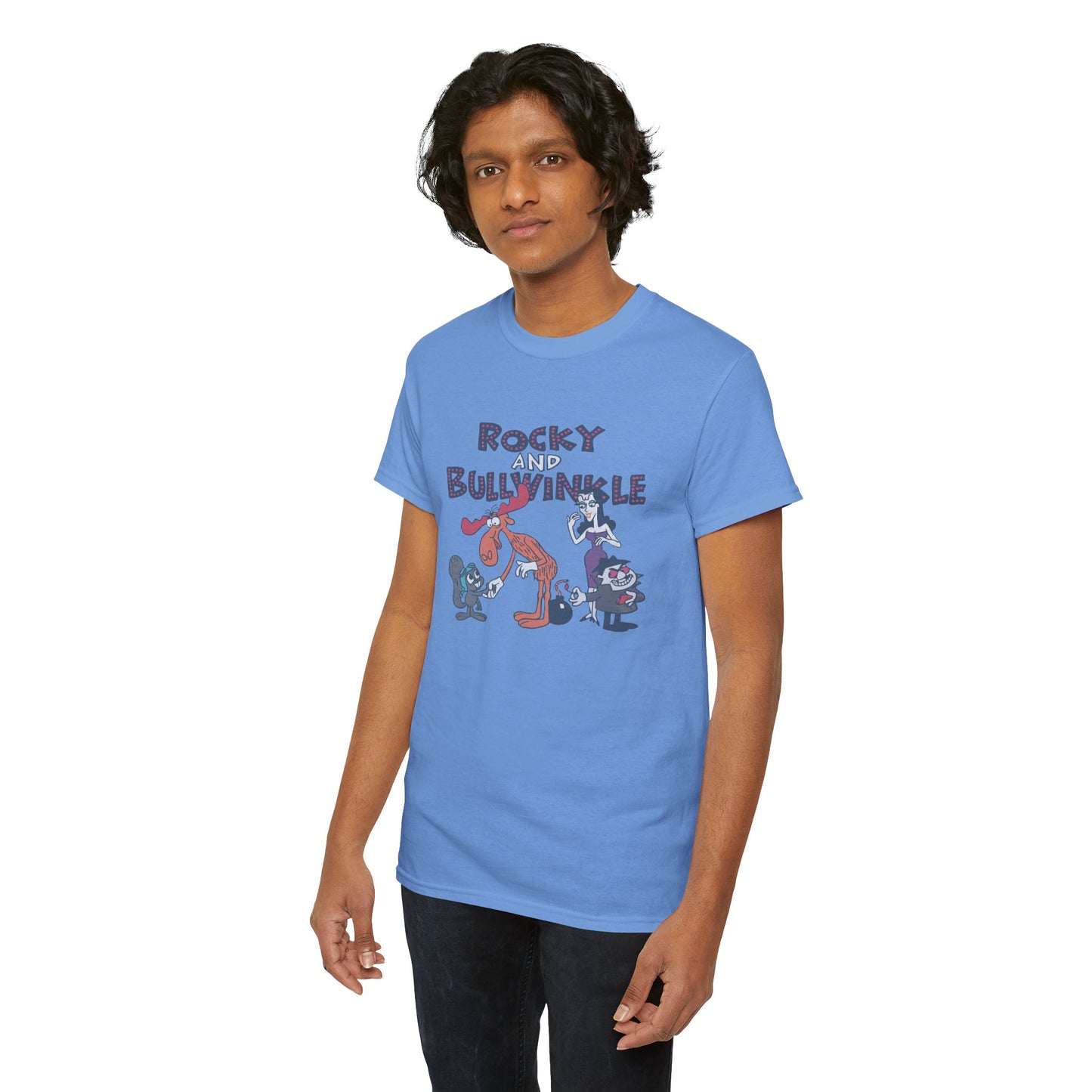 Rocky and Bullwinkle Unisex Heavy Cotton Tee, Retro Tee, Cartoon T-Shirt, Gift for Fans, Casual Wear, Unique Graphic Shirt