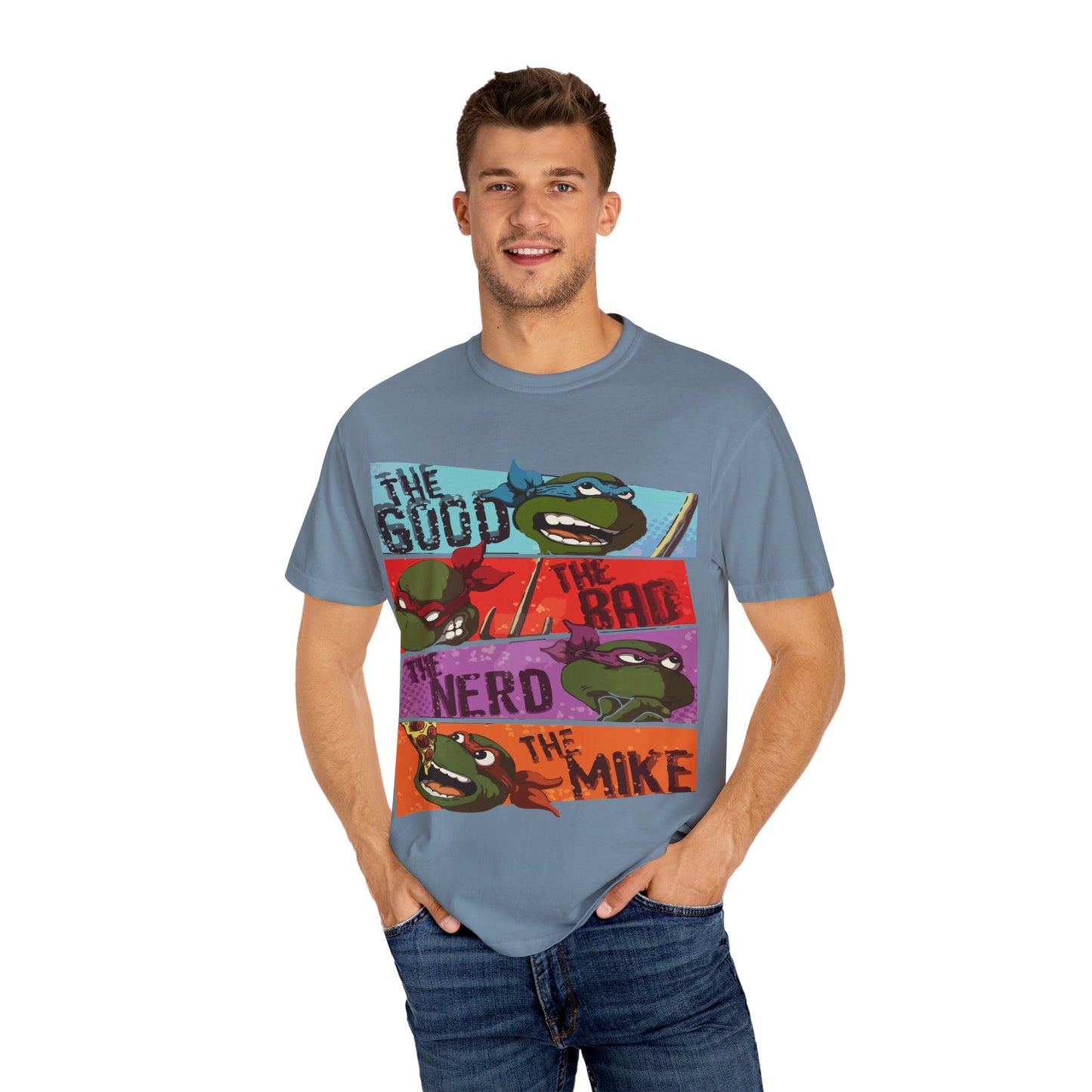 Unisex Garment-Dyed T-Shirt - Ninja Turtle Humor Tee - The Good, The Bad, The Nerd, The Mike