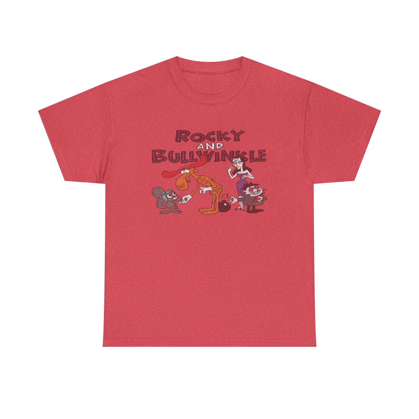 Rocky and Bullwinkle Unisex Heavy Cotton Tee, Retro Tee, Cartoon T-Shirt, Gift for Fans, Casual Wear, Unique Graphic Shirt