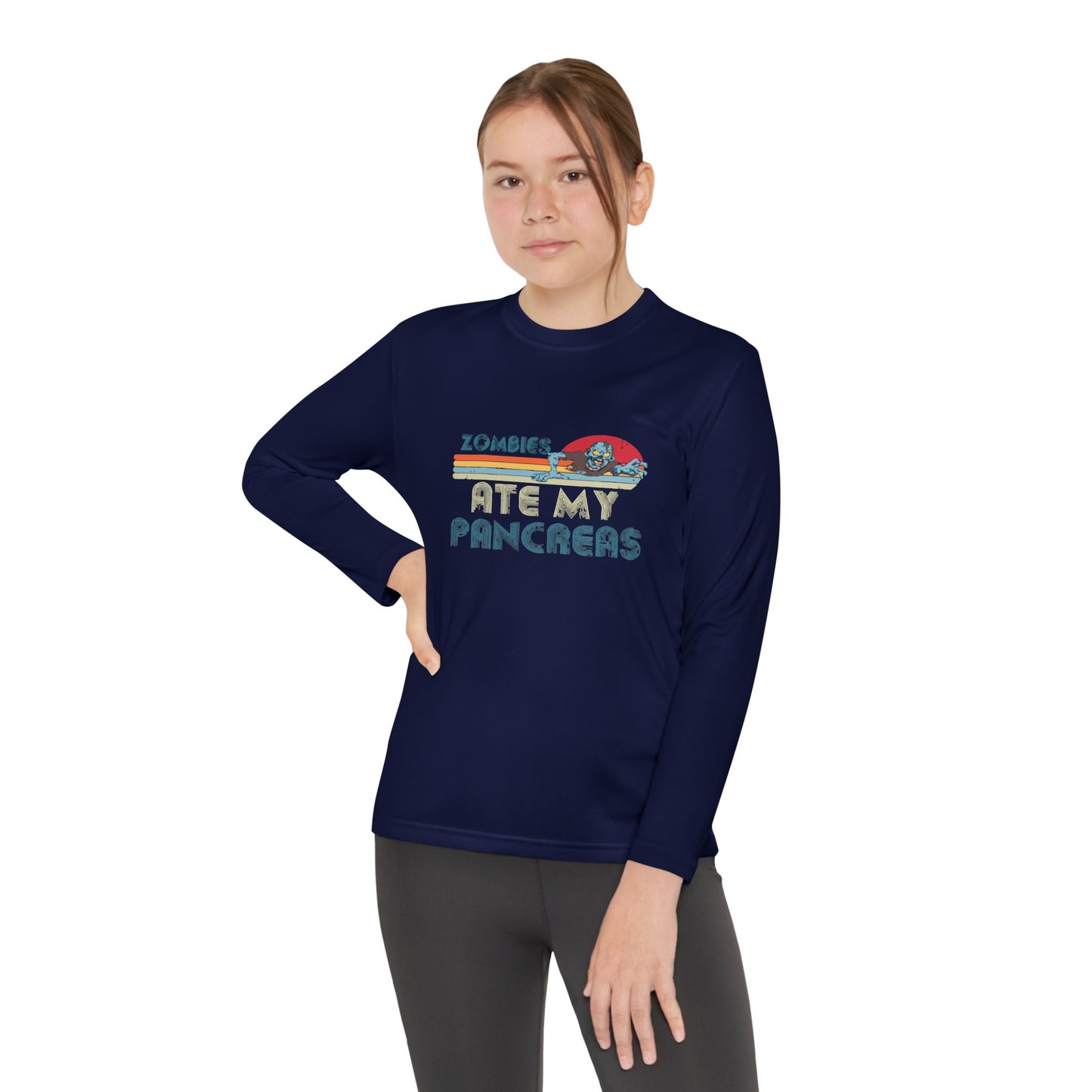 Youth Long Sleeve Funny Tee - Zombies Eat My Pancreas, Gift for Kids, Birthday Shirt, Humor Apparel, Summer Fashion