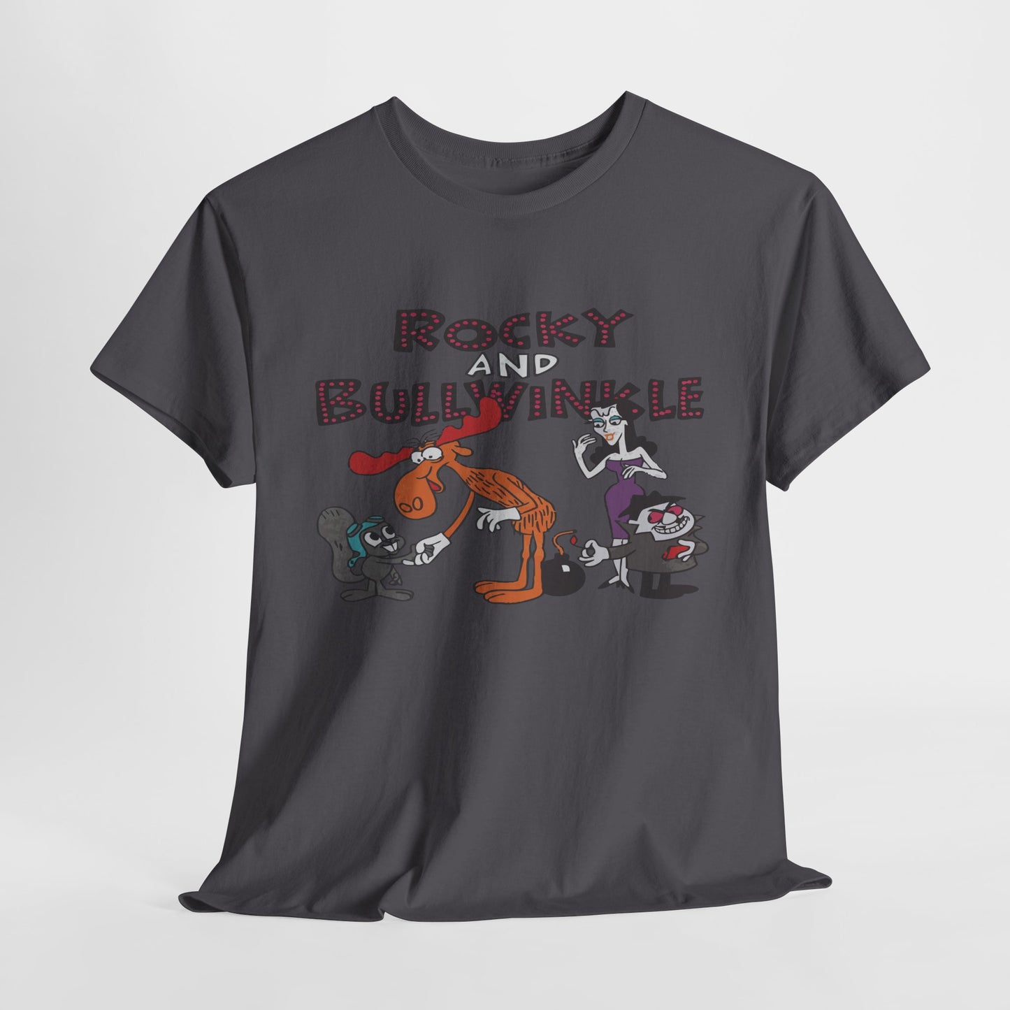 Rocky and Bullwinkle Unisex Heavy Cotton Tee, Retro Tee, Cartoon T-Shirt, Gift for Fans, Casual Wear, Unique Graphic Shirt