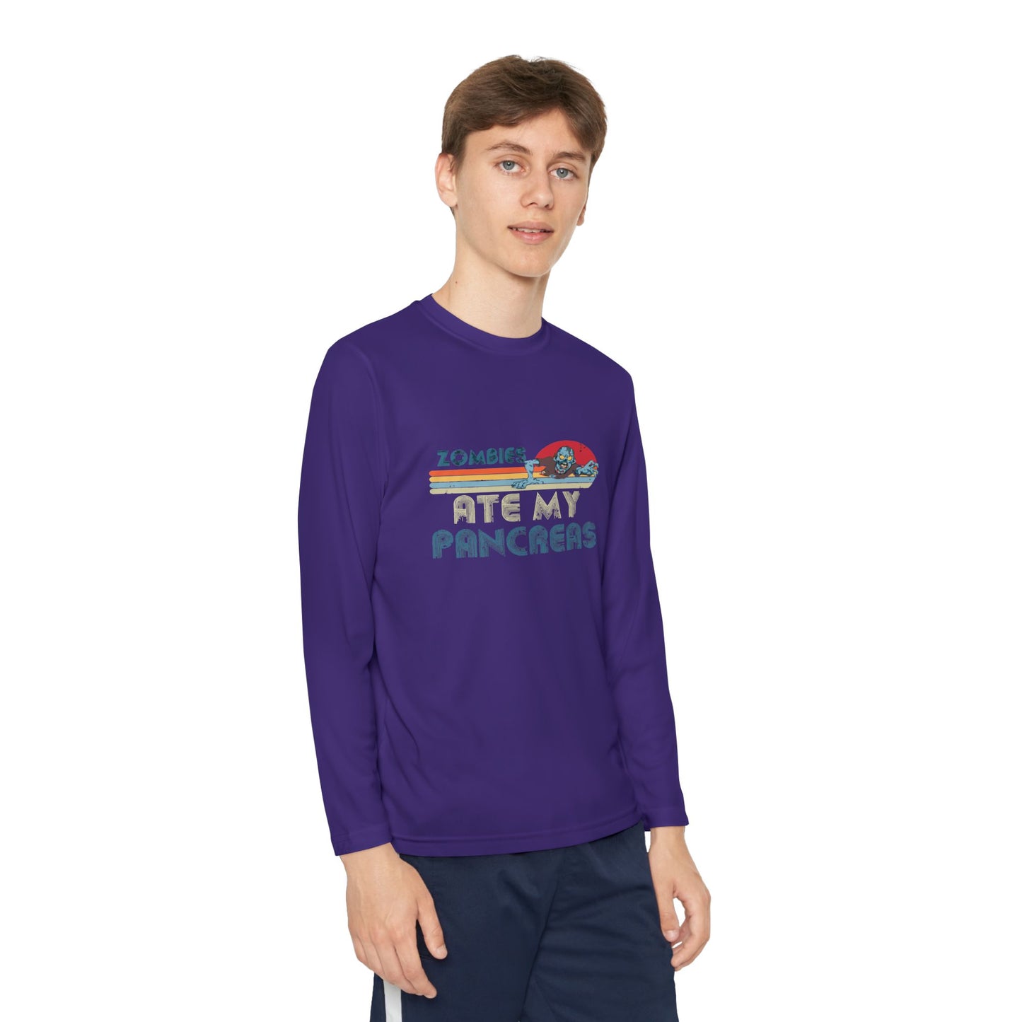 Youth Long Sleeve Funny Tee - Zombies Eat My Pancreas, Gift for Kids, Birthday Shirt, Humor Apparel, Summer Fashion