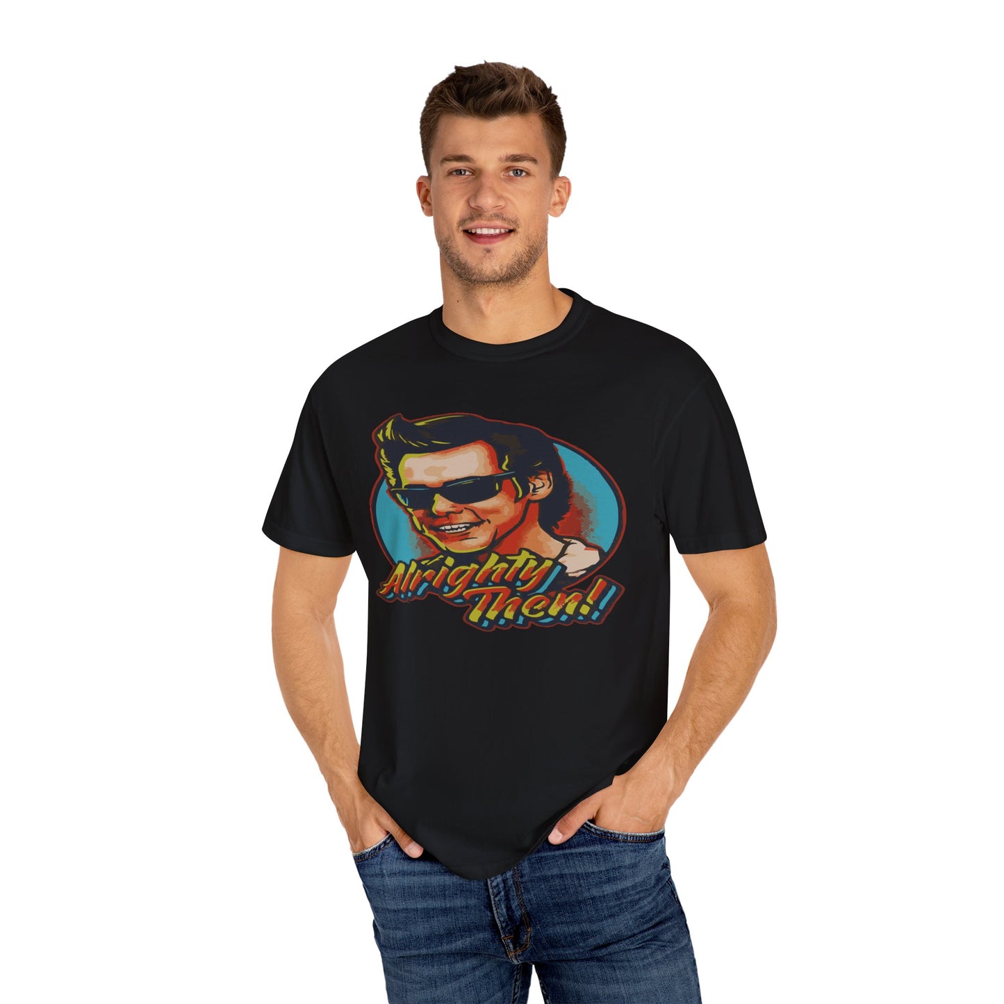 Retro Graphic T-Shirt, Unisex Garment-Dyed Tee, Vintage Style Shirt, Alright Men! Humor Top, Casual Apparel for All Occasions