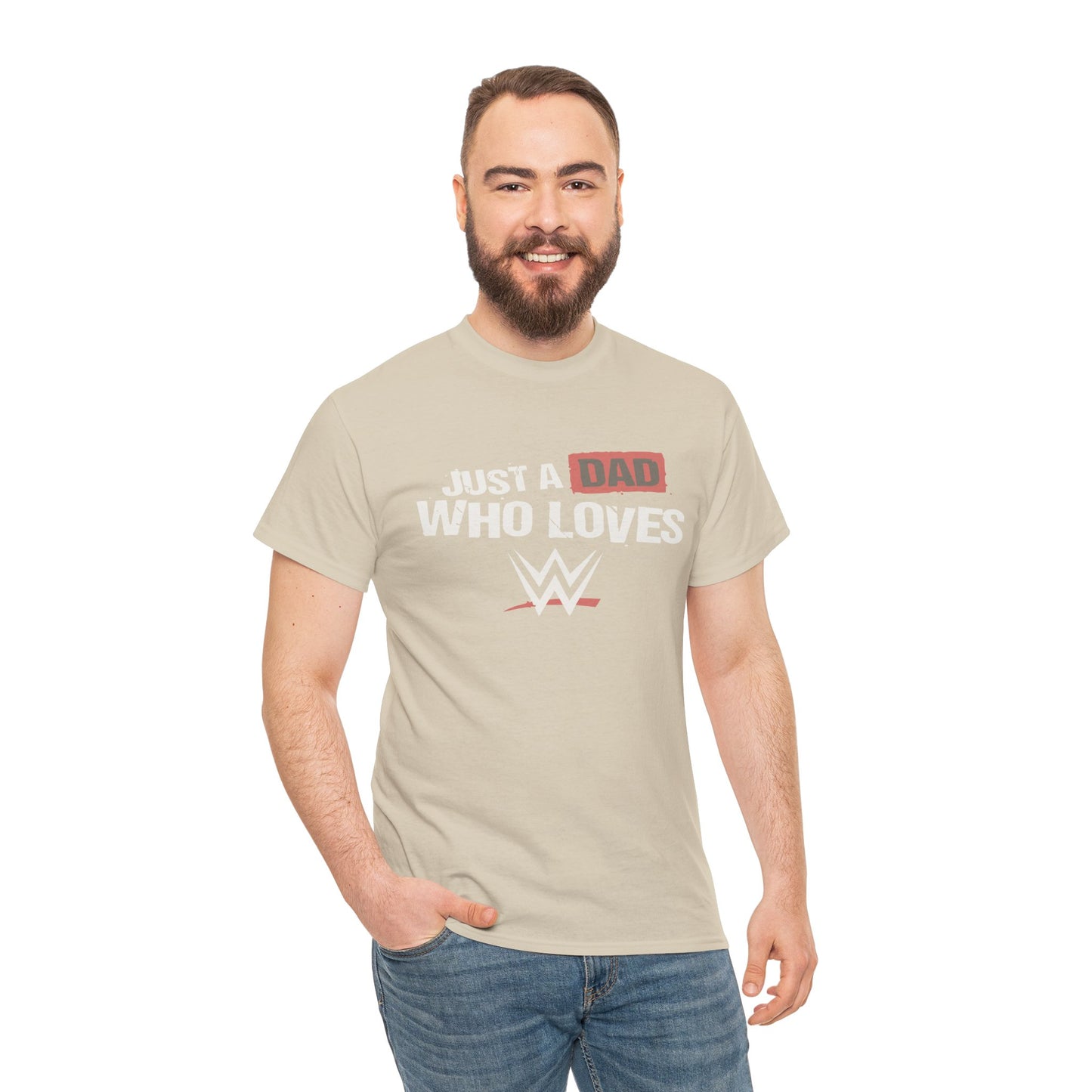 Just a Dad Who Loves WWE Tee | Unisex Heavy Cotton Shirt, Father’s Day Gift, Dad Shirt, Wrestling Fan Apparel, Gift for Dads