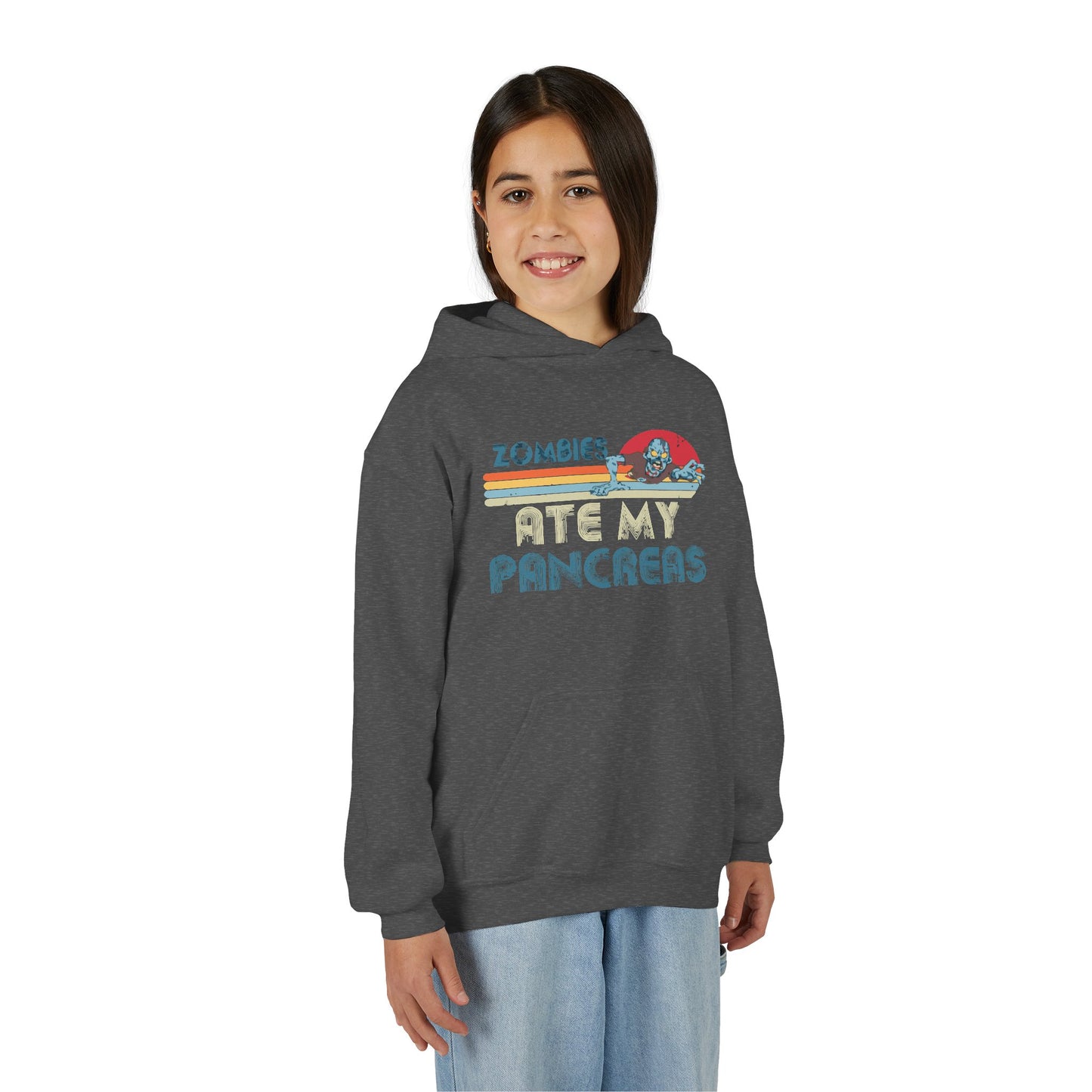 Youth Zombies Ate My Pancreas Hooded Sweatshirt, Funny Youth Hoodie, Gift for Teens, Halloween Apparel, Casual Wear, Nerd Culture Clothing