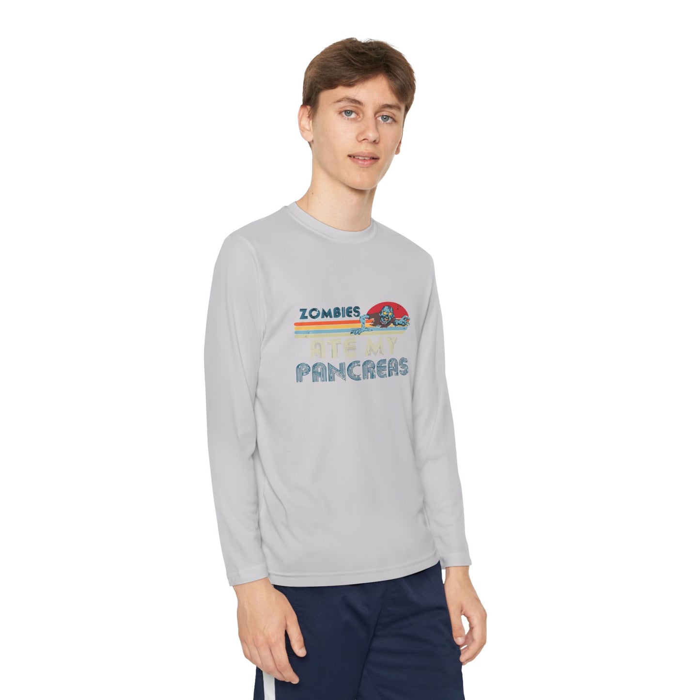 Youth Long Sleeve Funny Tee - Zombies Eat My Pancreas, Gift for Kids, Birthday Shirt, Humor Apparel, Summer Fashion