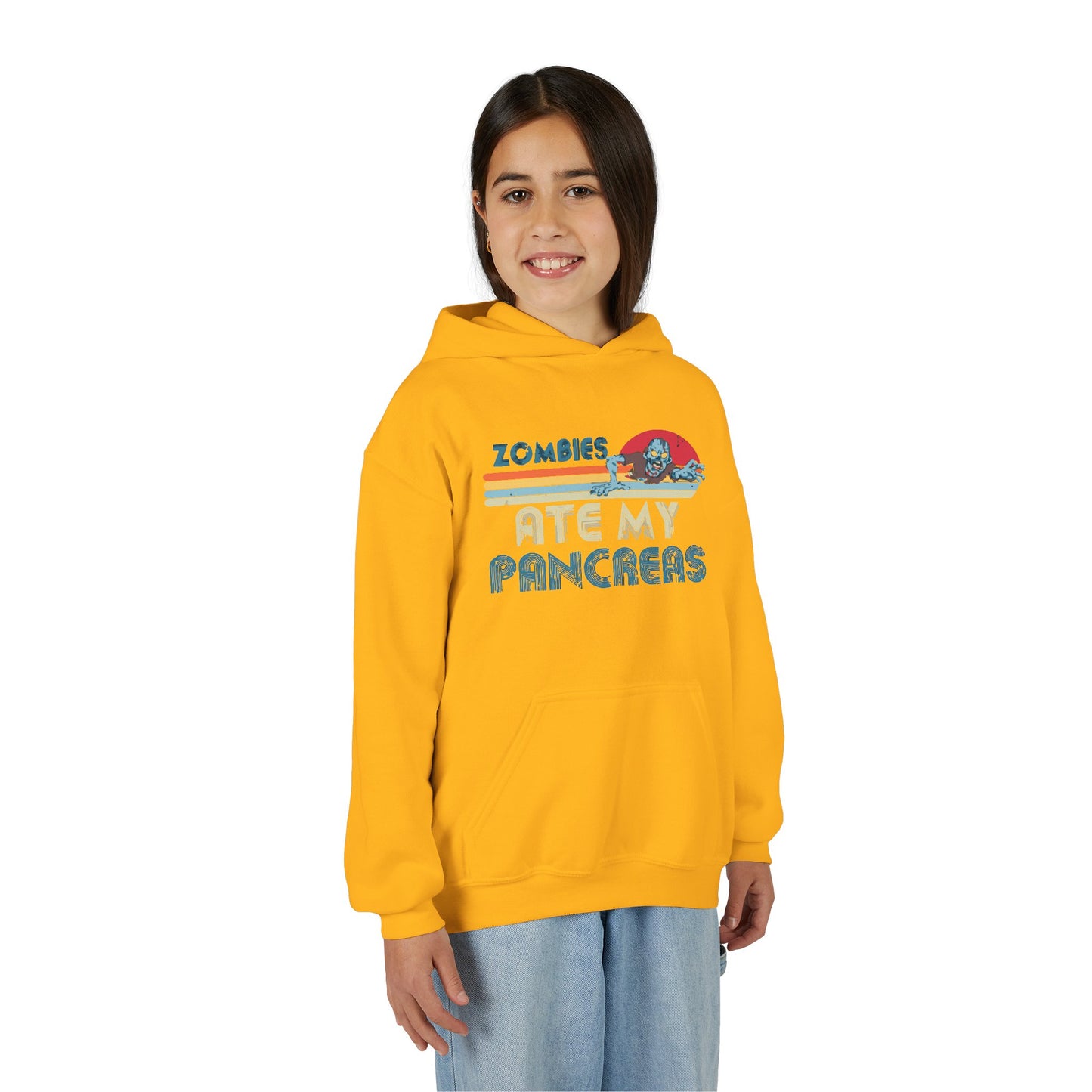 Youth Zombies Ate My Pancreas Hooded Sweatshirt, Funny Youth Hoodie, Gift for Teens, Halloween Apparel, Casual Wear, Nerd Culture Clothing