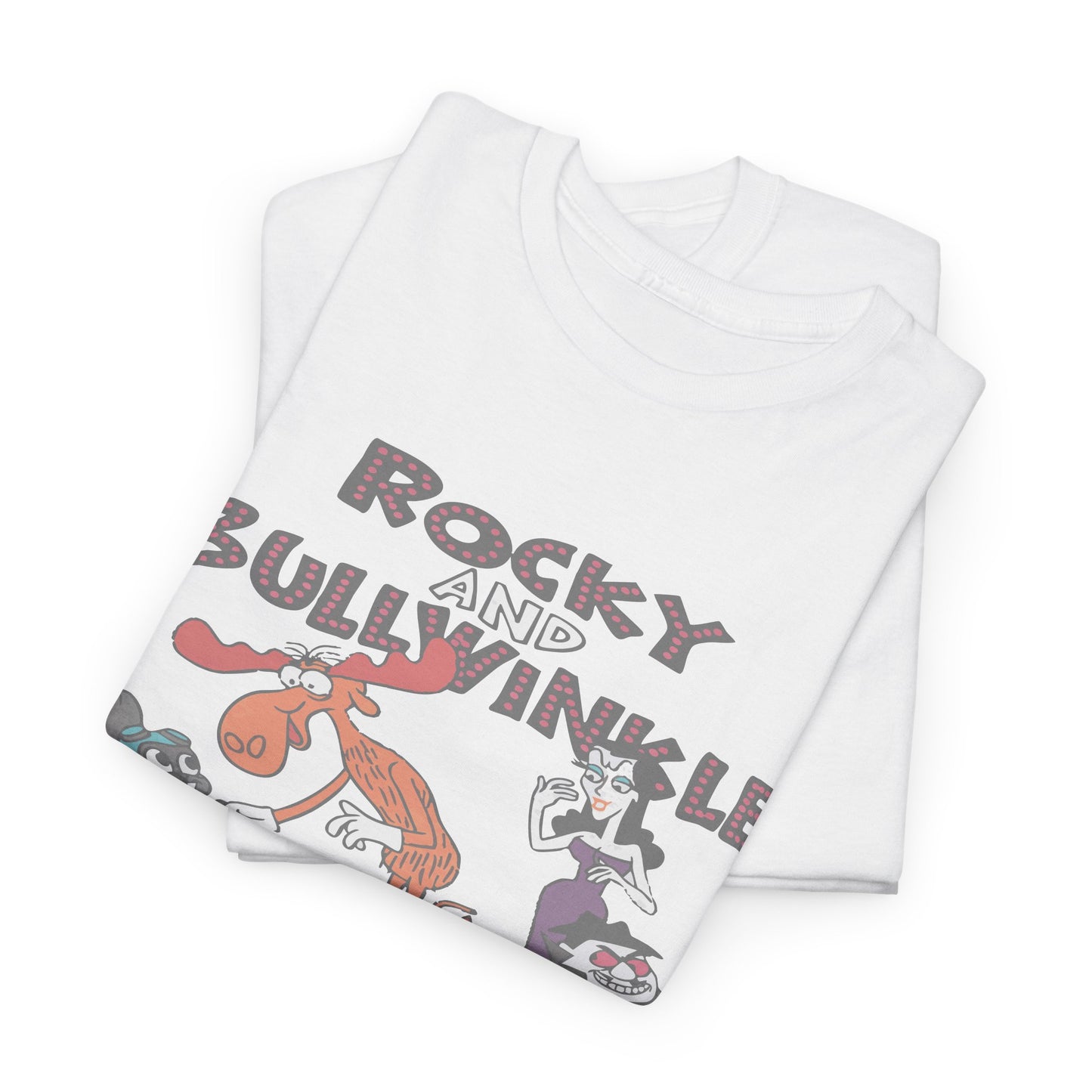 Rocky and Bullwinkle Unisex Heavy Cotton Tee, Retro Tee, Cartoon T-Shirt, Gift for Fans, Casual Wear, Unique Graphic Shirt