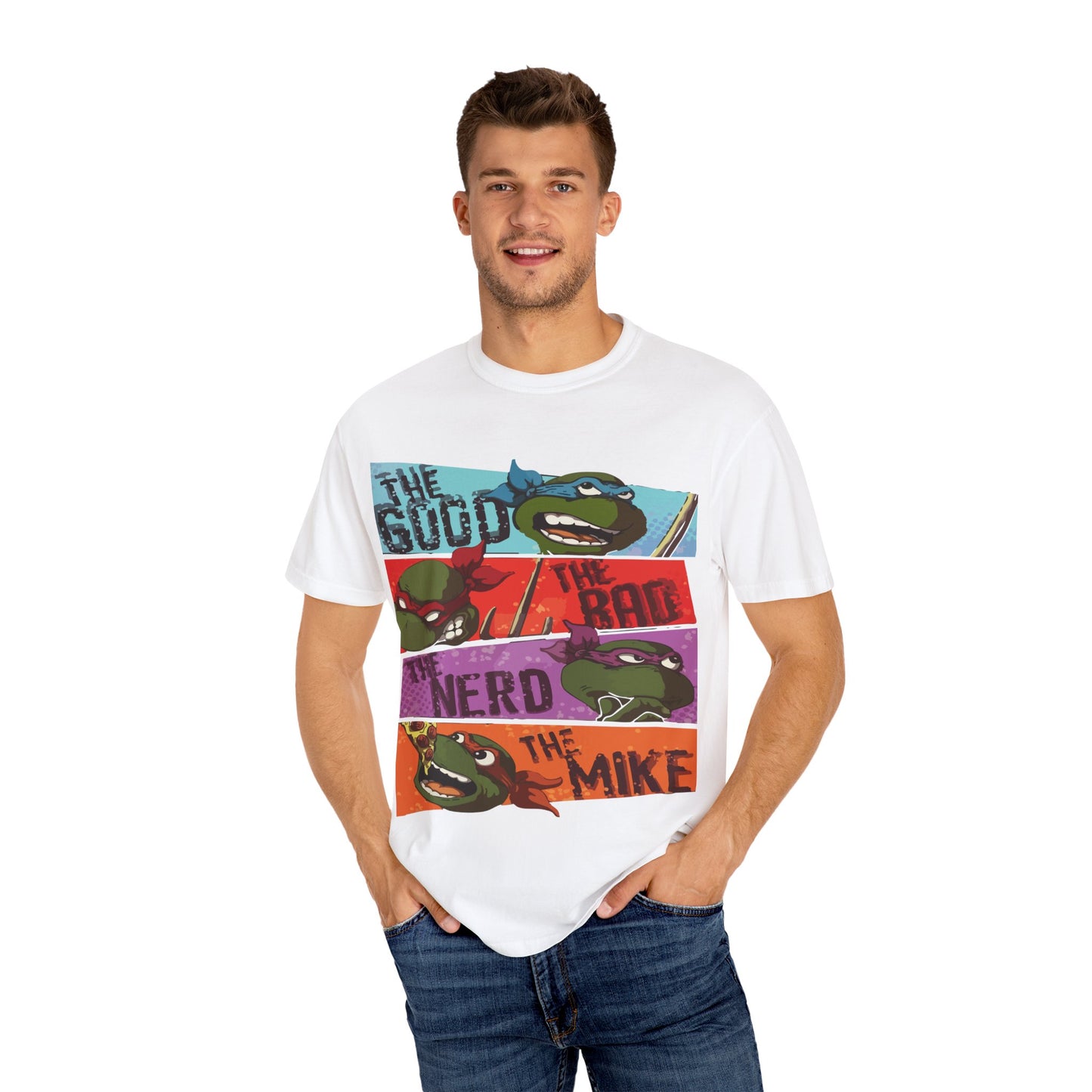 Unisex Garment-Dyed T-Shirt - Ninja Turtle Humor Tee - The Good, The Bad, The Nerd, The Mike