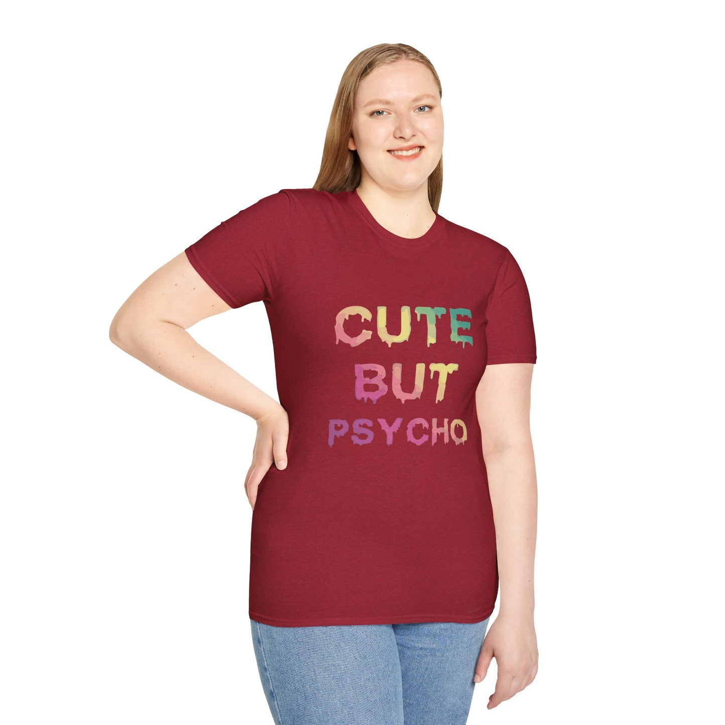 Cute But Psycho Unisex Softstyle T-Shirt, Trendy Graphic Tee, Casual Fashion, Gift for Friends, Everyday Wear, Birthday Present
