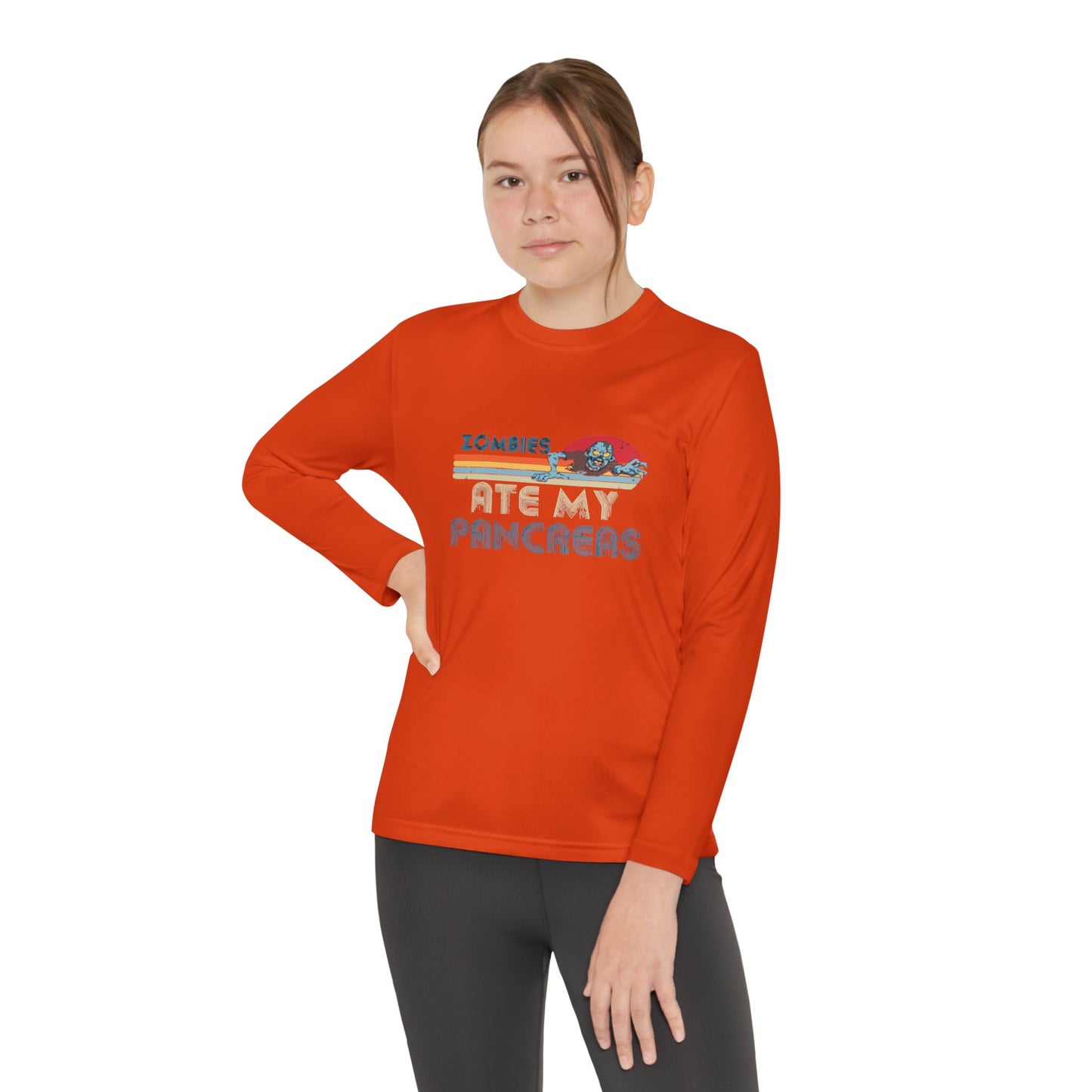 Youth Long Sleeve Funny Tee - Zombies Eat My Pancreas, Gift for Kids, Birthday Shirt, Humor Apparel, Summer Fashion