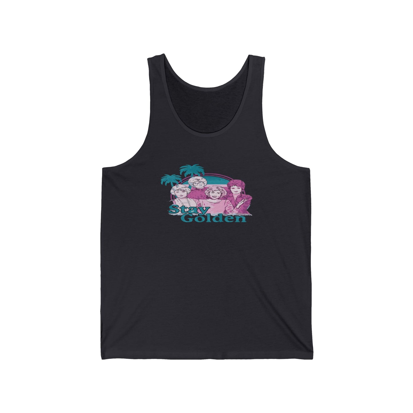 Stay Golden Unisex Jersey Tank Top – Summer Vibes, Tropical Design for Beach Lovers