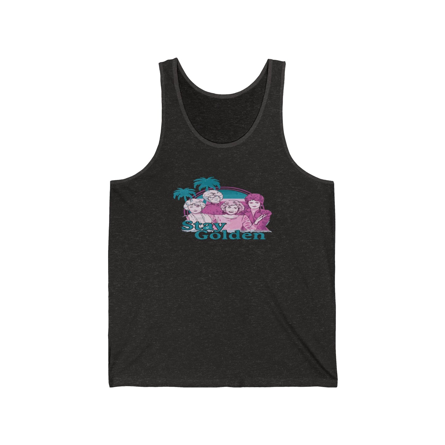 Stay Golden Unisex Jersey Tank Top – Summer Vibes, Tropical Design for Beach Lovers