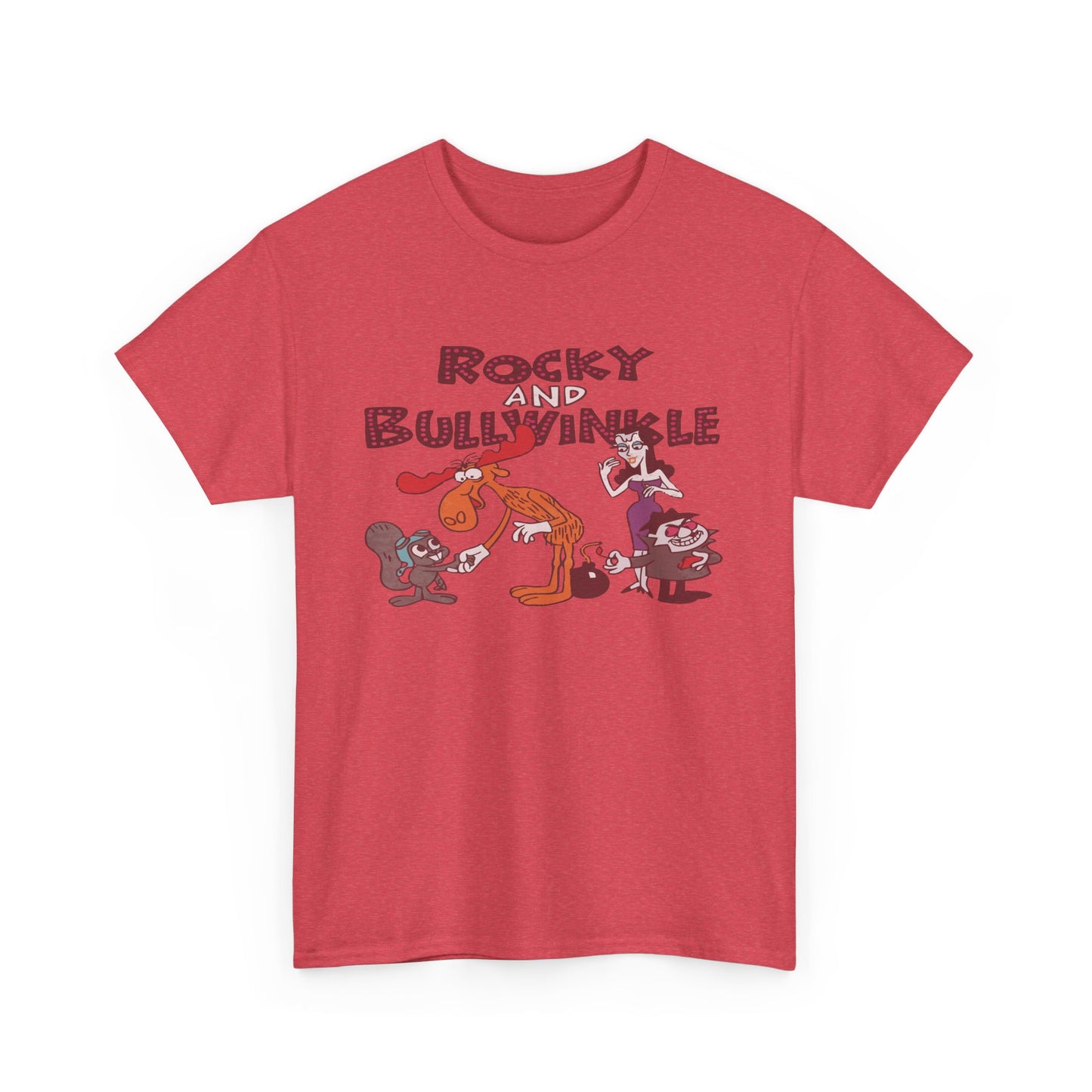 Rocky and Bullwinkle Unisex Heavy Cotton Tee, Retro Tee, Cartoon T-Shirt, Gift for Fans, Casual Wear, Unique Graphic Shirt