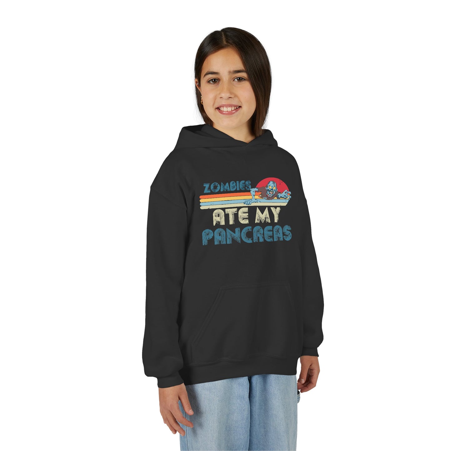 Youth Zombies Ate My Pancreas Hooded Sweatshirt, Funny Youth Hoodie, Gift for Teens, Halloween Apparel, Casual Wear, Nerd Culture Clothing