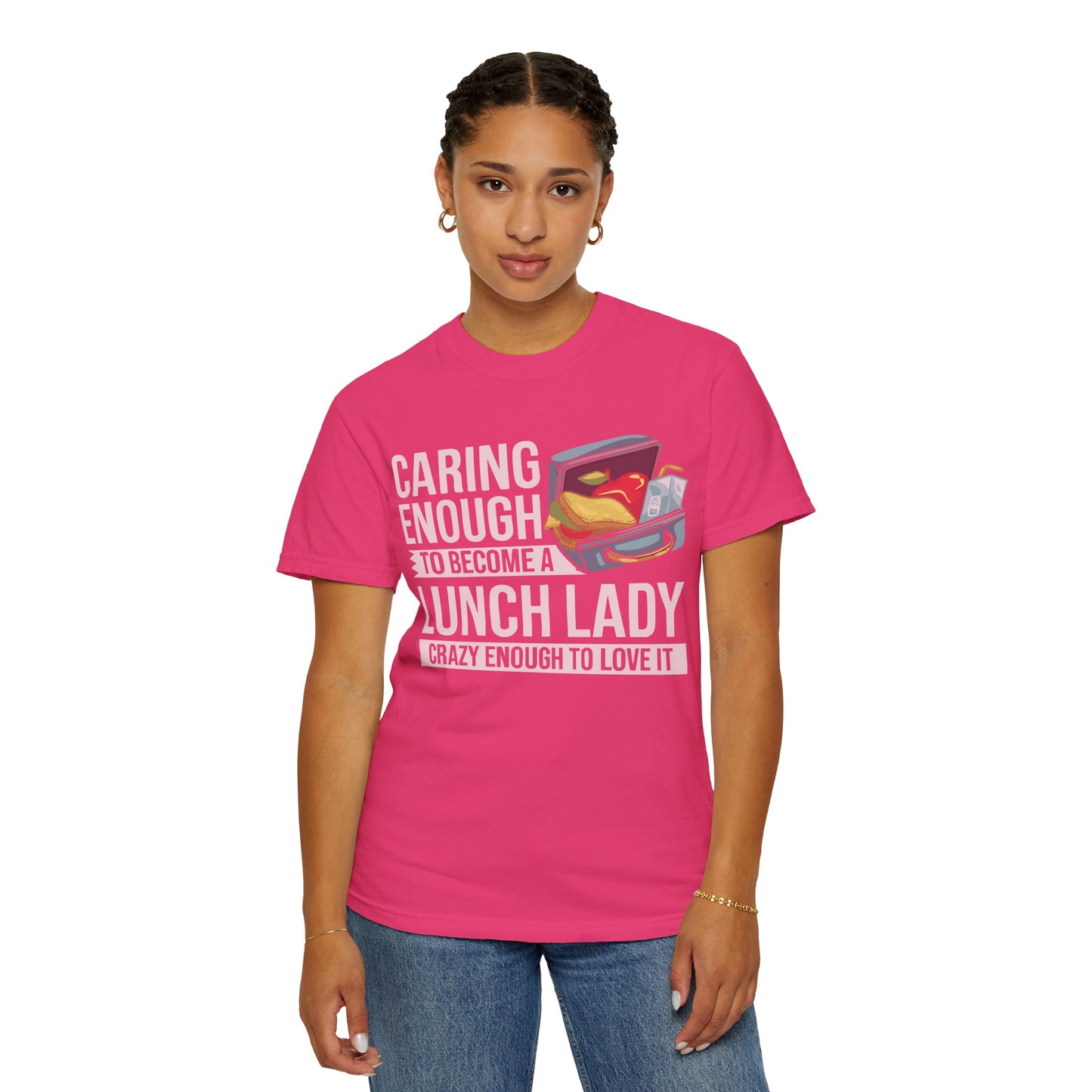 Lunch Lady Humor Unisex T-Shirt, Caring Enough to Become a Lunch Lady, Teacher Gift, Appreciation Gift, Funny T-Shirt, School Staff Tee