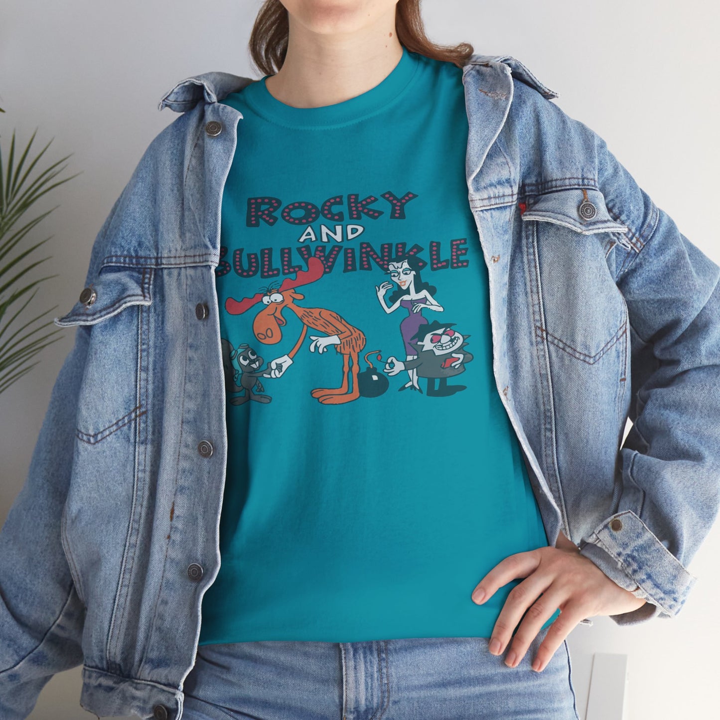 Rocky and Bullwinkle Unisex Heavy Cotton Tee, Retro Tee, Cartoon T-Shirt, Gift for Fans, Casual Wear, Unique Graphic Shirt