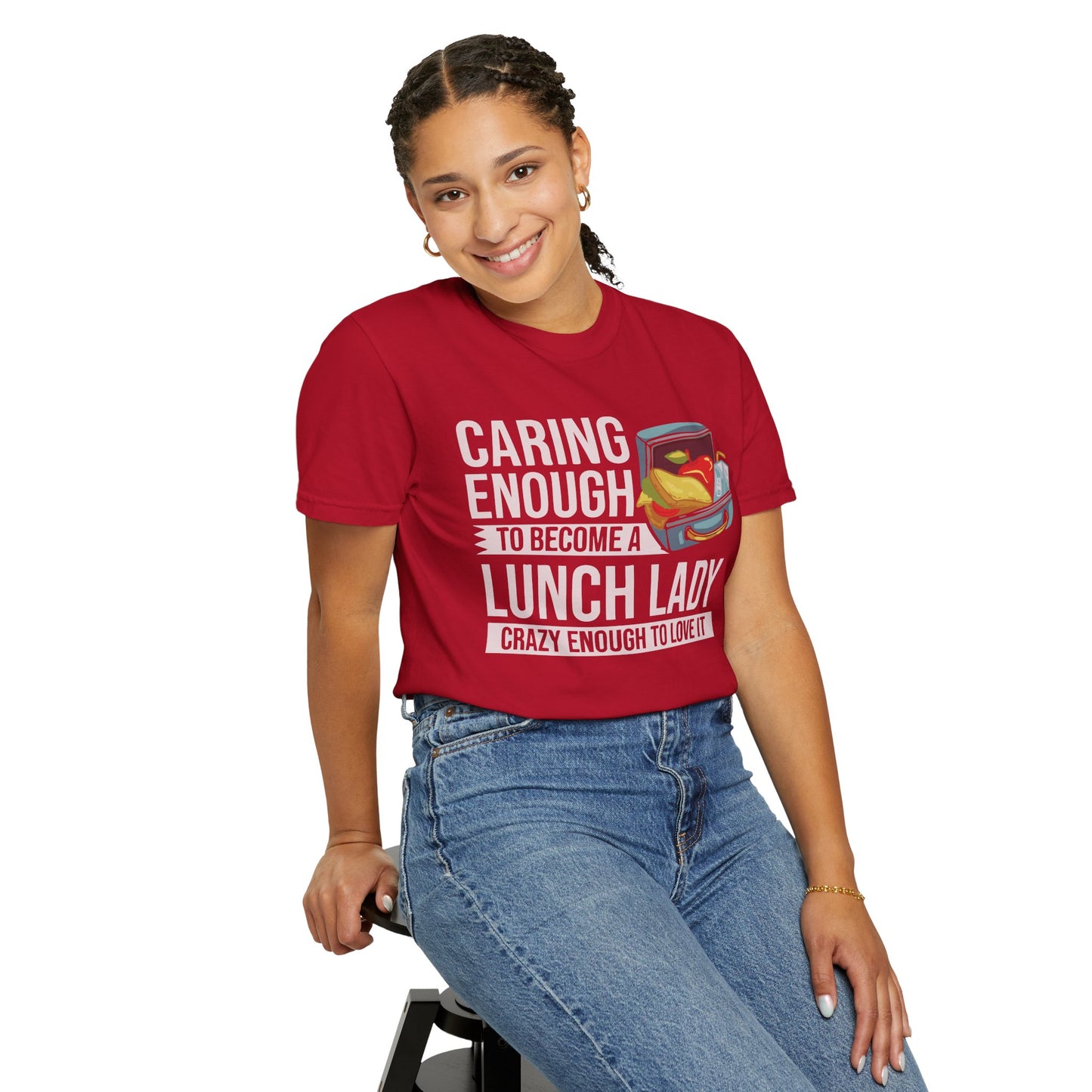 Lunch Lady Humor Unisex T-Shirt, Caring Enough to Become a Lunch Lady, Teacher Gift, Appreciation Gift, Funny T-Shirt, School Staff Tee