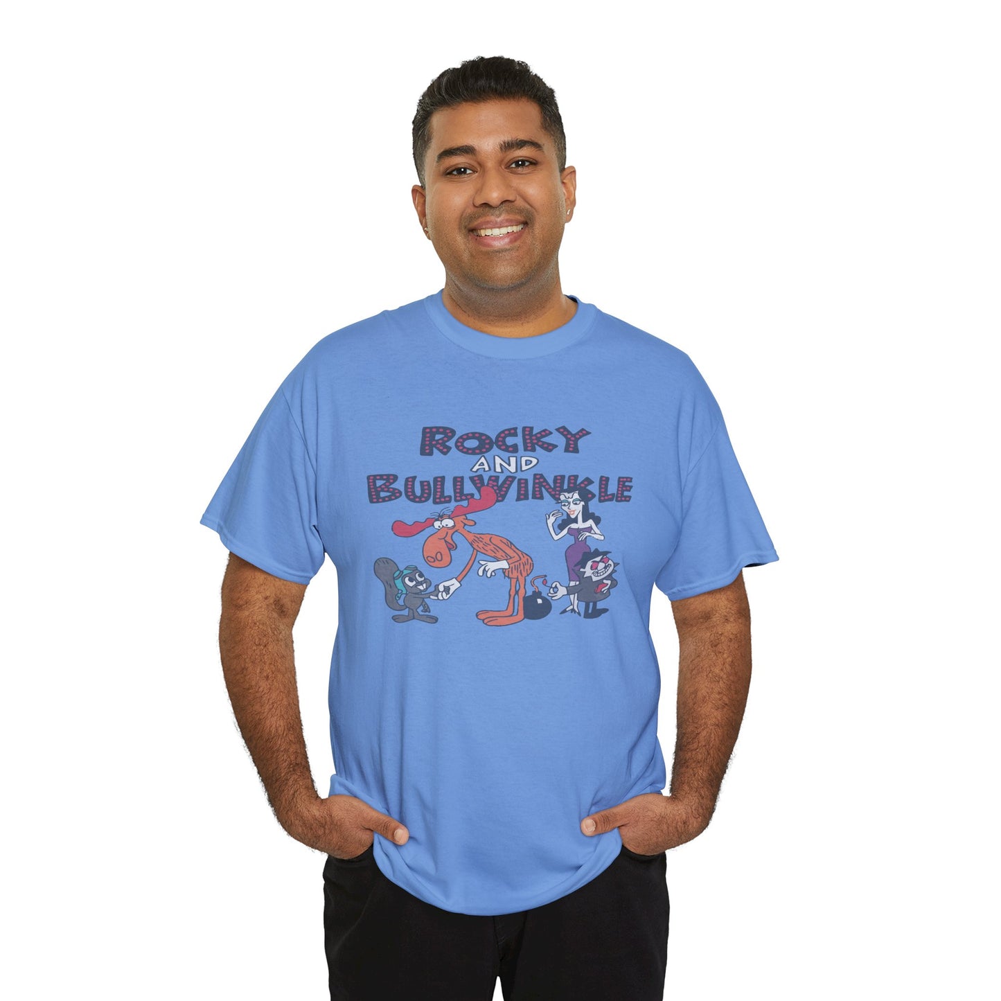 Rocky and Bullwinkle Unisex Heavy Cotton Tee, Retro Tee, Cartoon T-Shirt, Gift for Fans, Casual Wear, Unique Graphic Shirt