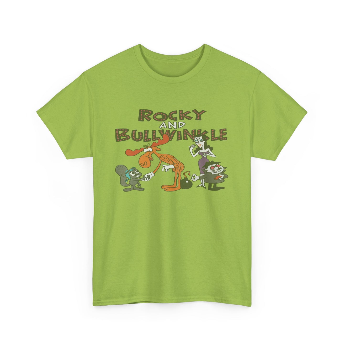 Rocky and Bullwinkle Unisex Heavy Cotton Tee, Retro Tee, Cartoon T-Shirt, Gift for Fans, Casual Wear, Unique Graphic Shirt