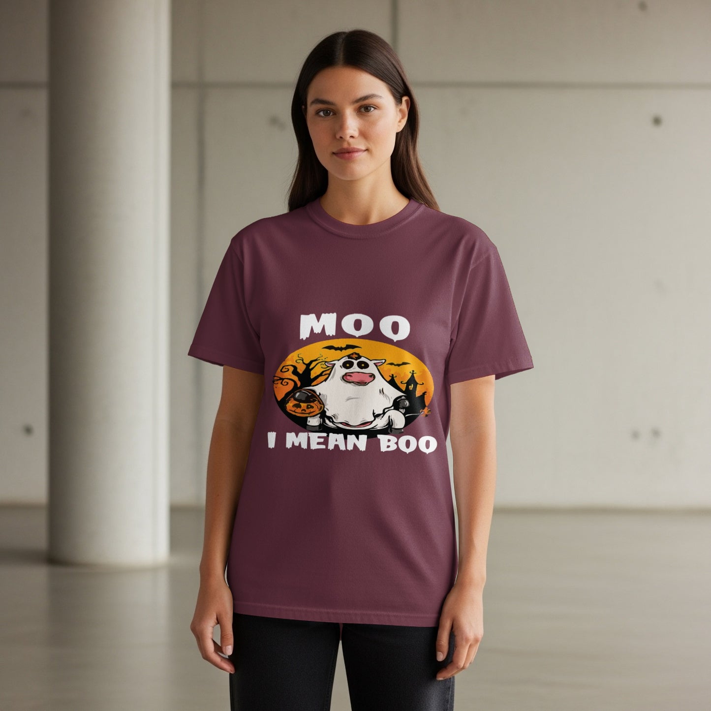 MOO I Mean BOO Halloween Ghost Cow Design T-Shirt product type