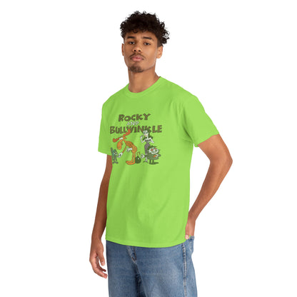 Rocky and Bullwinkle Unisex Heavy Cotton Tee, Retro Tee, Cartoon T-Shirt, Gift for Fans, Casual Wear, Unique Graphic Shirt