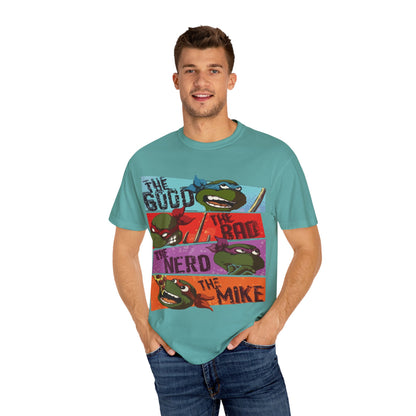 Unisex Garment-Dyed T-Shirt - Ninja Turtle Humor Tee - The Good, The Bad, The Nerd, The Mike