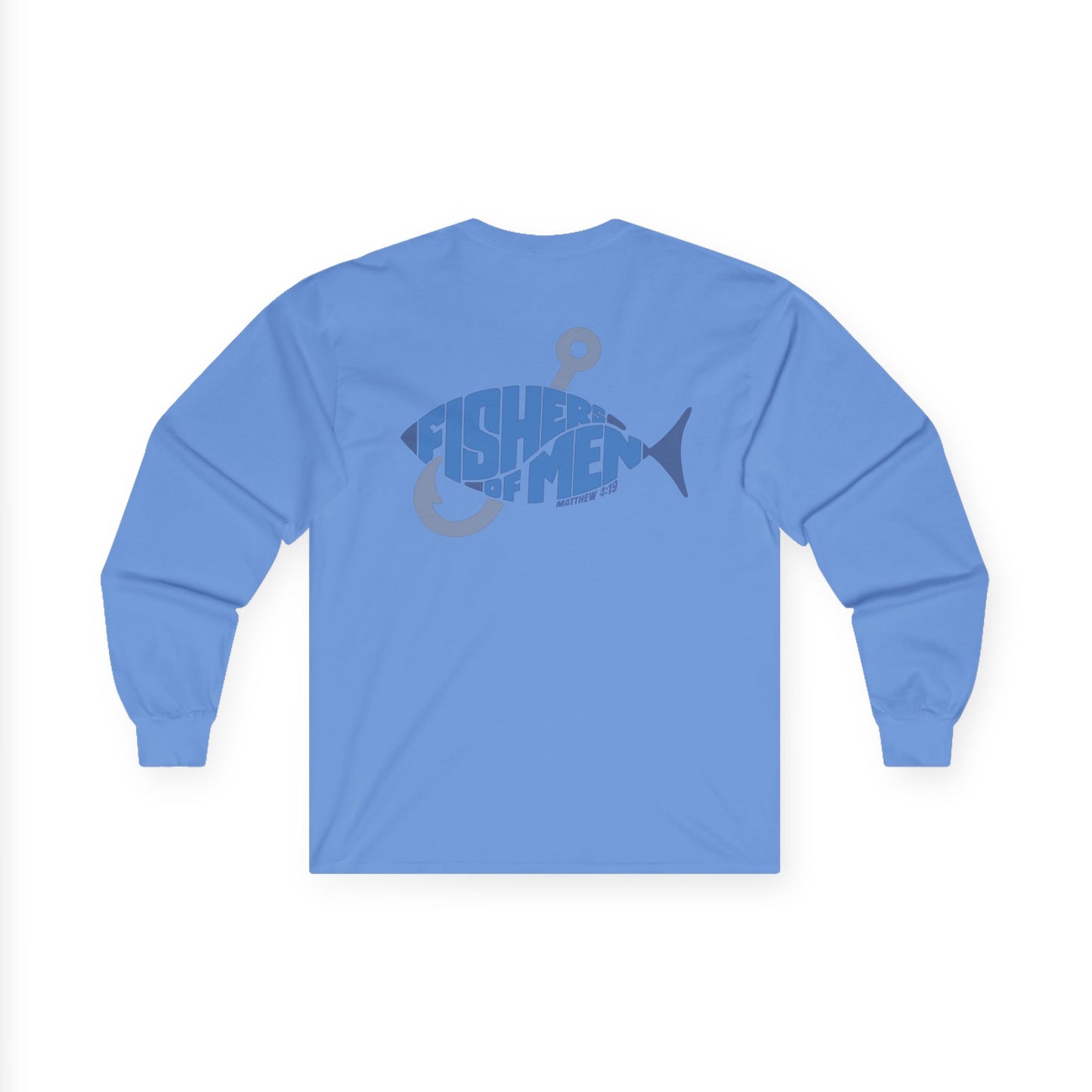 Long Sleeve Tee — Fish of Men Graphic (church/faith fishing design)