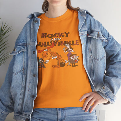 Rocky and Bullwinkle Unisex Heavy Cotton Tee, Retro Tee, Cartoon T-Shirt, Gift for Fans, Casual Wear, Unique Graphic Shirt
