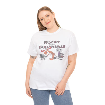 Rocky and Bullwinkle Unisex Heavy Cotton Tee, Retro Tee, Cartoon T-Shirt, Gift for Fans, Casual Wear, Unique Graphic Shirt