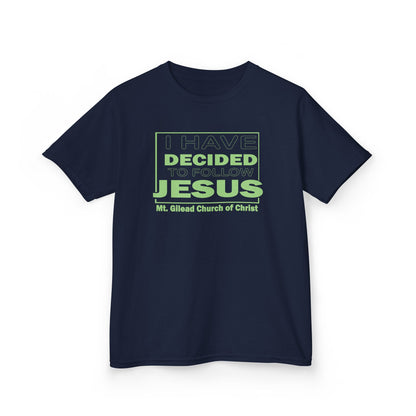 Kids T-Shirt — "I Have Decided to Follow Jesus" Neon Green Youth Church Tee