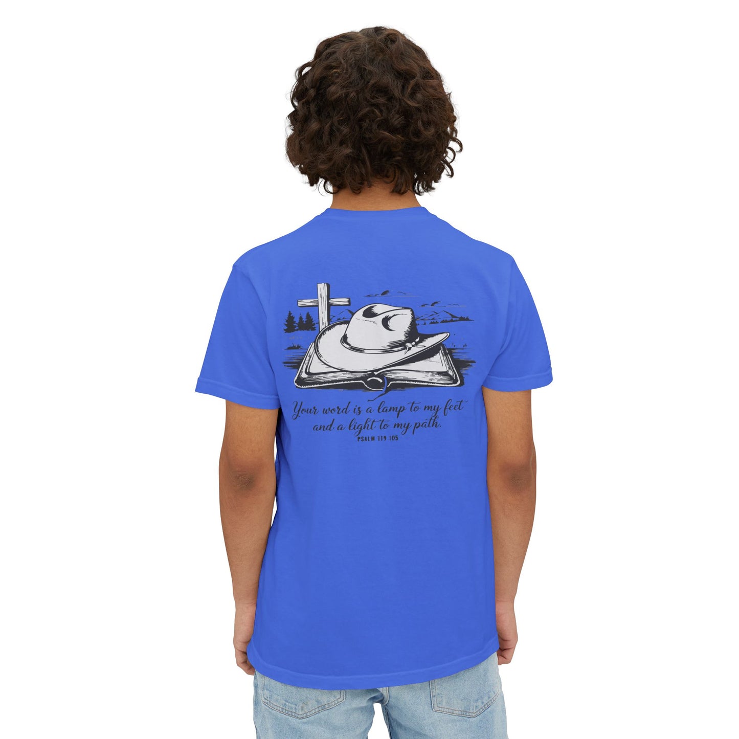 Faith-Inspired Pocket T-Shirt with Uplifting Bible Verse