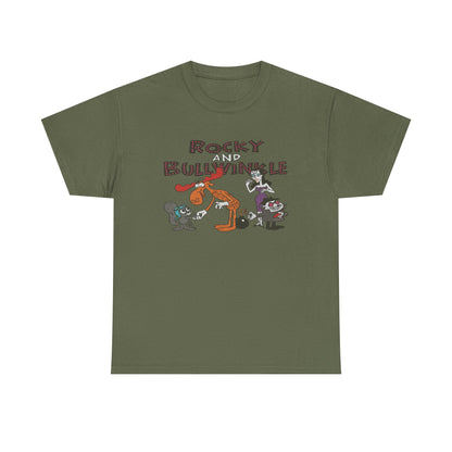 Rocky and Bullwinkle Unisex Heavy Cotton Tee, Retro Tee, Cartoon T-Shirt, Gift for Fans, Casual Wear, Unique Graphic Shirt