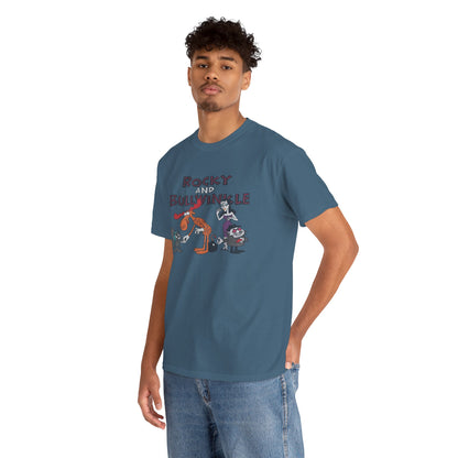 Rocky and Bullwinkle Unisex Heavy Cotton Tee, Retro Tee, Cartoon T-Shirt, Gift for Fans, Casual Wear, Unique Graphic Shirt