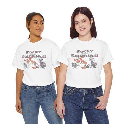 Rocky and Bullwinkle Unisex Heavy Cotton Tee, Retro Tee, Cartoon T-Shirt, Gift for Fans, Casual Wear, Unique Graphic Shirt