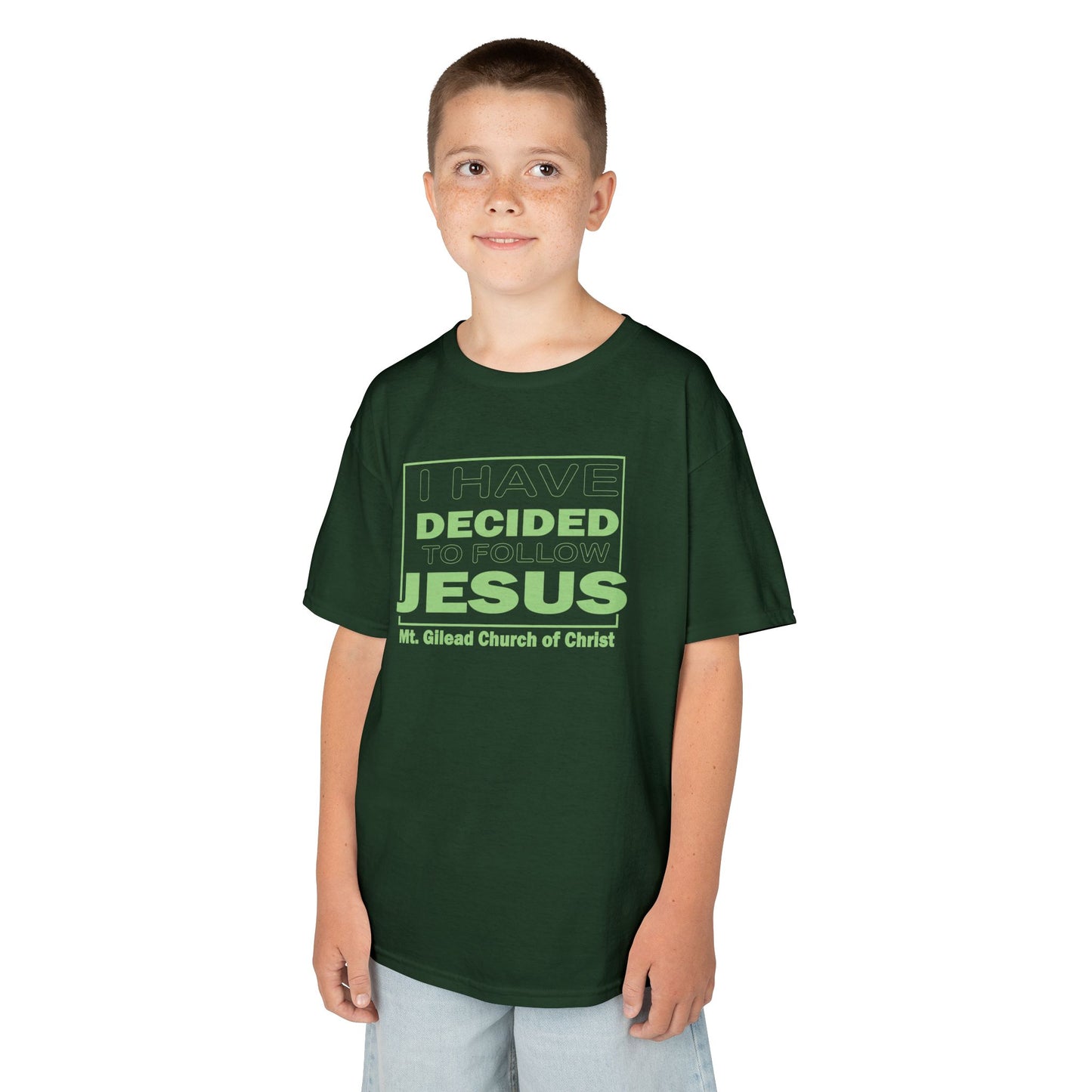 Kids T-Shirt — "I Have Decided to Follow Jesus" Neon Green Youth Church Tee