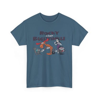 Rocky and Bullwinkle Unisex Heavy Cotton Tee, Retro Tee, Cartoon T-Shirt, Gift for Fans, Casual Wear, Unique Graphic Shirt