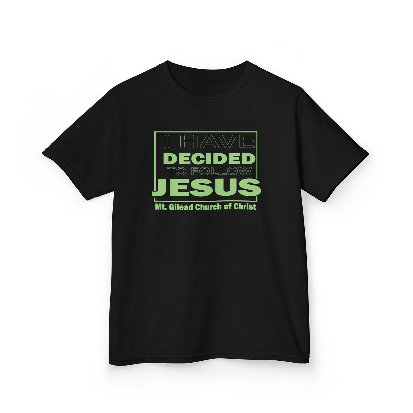 Kids T-Shirt — "I Have Decided to Follow Jesus" Neon Green Youth Church Tee