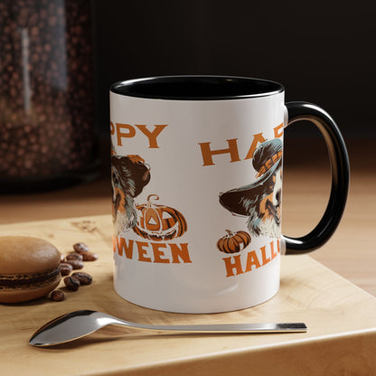 Halloween Dog Mug with Pumpkin Design, Cute Pet Lover Gift, Coffee Ceramic Cup for Fall, Spooky Season Decor, Happy Halloween