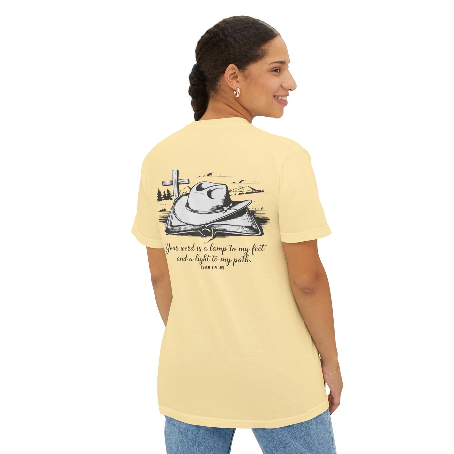 Faith-Inspired Pocket T-Shirt with Uplifting Bible Verse