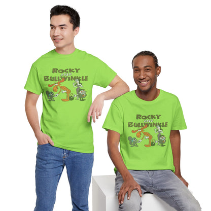 Rocky and Bullwinkle Unisex Heavy Cotton Tee, Retro Tee, Cartoon T-Shirt, Gift for Fans, Casual Wear, Unique Graphic Shirt