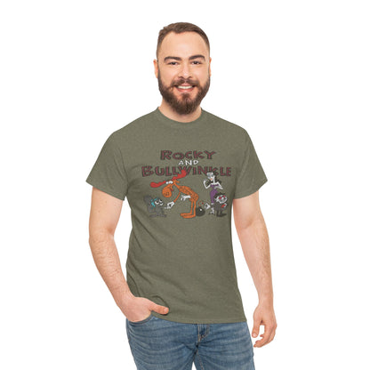 Rocky and Bullwinkle Unisex Heavy Cotton Tee, Retro Tee, Cartoon T-Shirt, Gift for Fans, Casual Wear, Unique Graphic Shirt