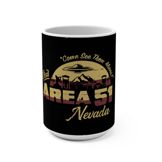 Area 51 Alien Mug - 15oz Coffee Cup, UFO Lover Gift, Sci-Fi Decor, Fun Collectible, Visit Area 51 Nevada
