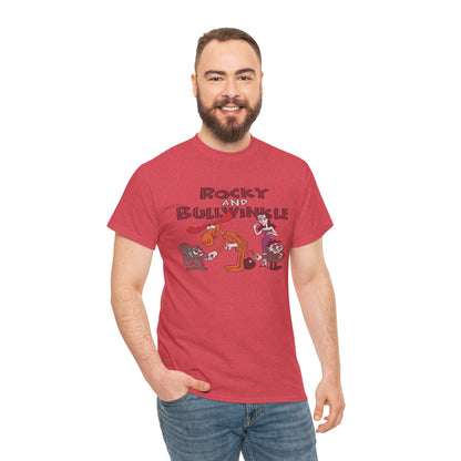 Rocky and Bullwinkle Unisex Heavy Cotton Tee, Retro Tee, Cartoon T-Shirt, Gift for Fans, Casual Wear, Unique Graphic Shirt