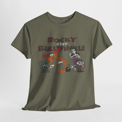 Rocky and Bullwinkle Unisex Heavy Cotton Tee, Retro Tee, Cartoon T-Shirt, Gift for Fans, Casual Wear, Unique Graphic Shirt
