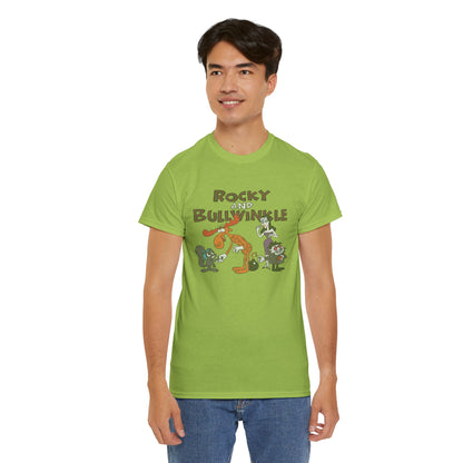 Rocky and Bullwinkle Unisex Heavy Cotton Tee, Retro Tee, Cartoon T-Shirt, Gift for Fans, Casual Wear, Unique Graphic Shirt